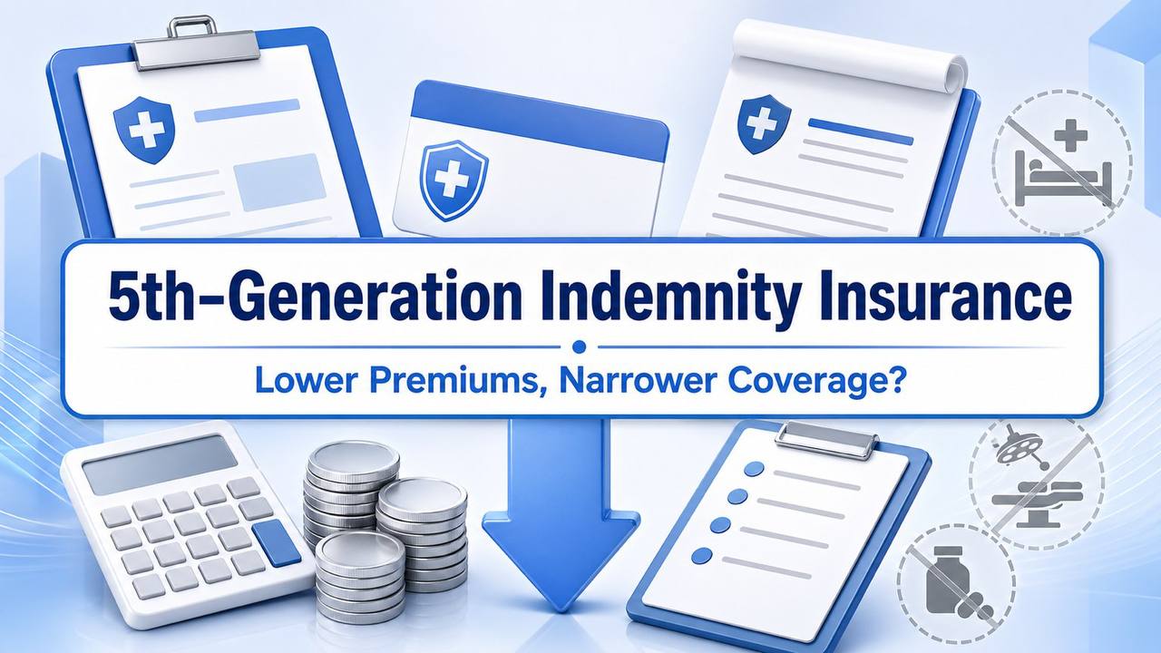 5th-Generation Indemnity Insurance: lower premiums and narrower coverage