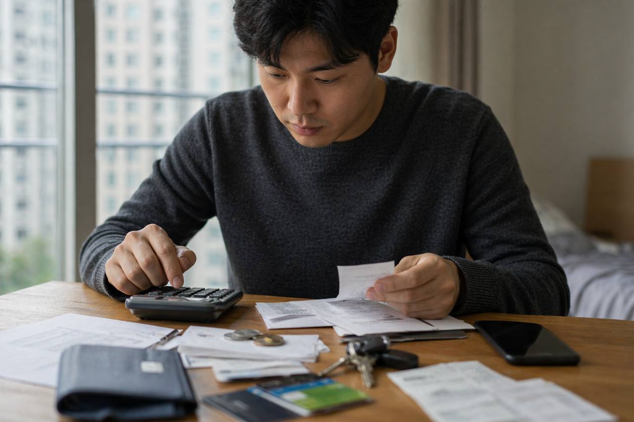 전세 월세 주거비와 관리비 대출이자를 계산하는 장면