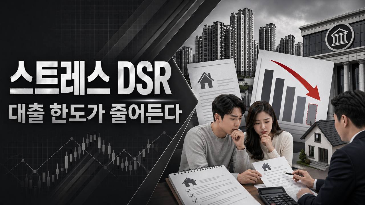 스트레스 DSR 강화로 주담대 대출 한도가 줄어드는 상황을 설명하는 금융 뉴스 썸네일