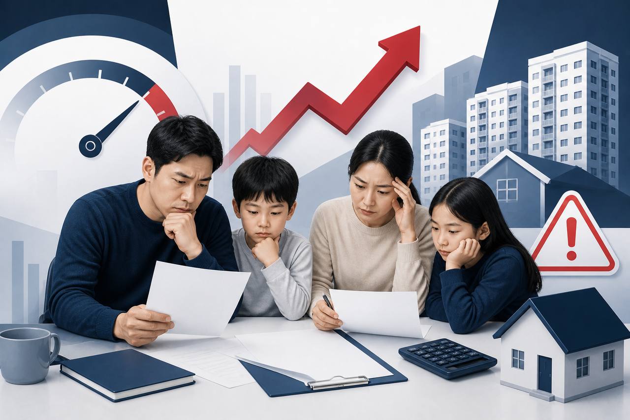 금리 인상 가능성에 따라 가계 대출과 주거비 부담을 점검하는 가족 이미지