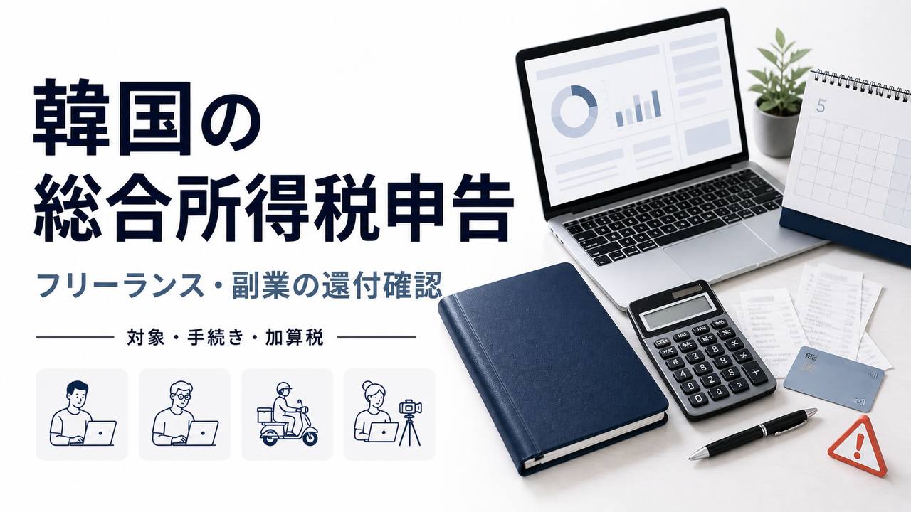 韓国の総合所得税申告とフリーランス副業の還付確認を説明するサムネイル