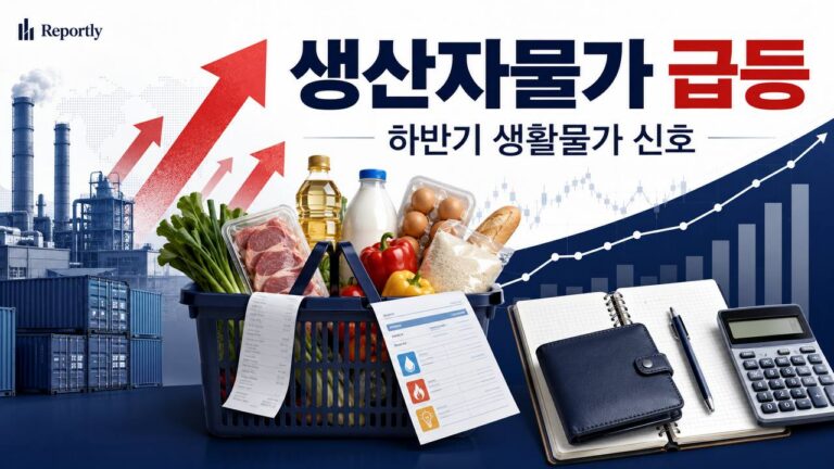 생산자물가 급등과 하반기 생활물가 부담을 보여주는 Reportly 경제 인포그래픽