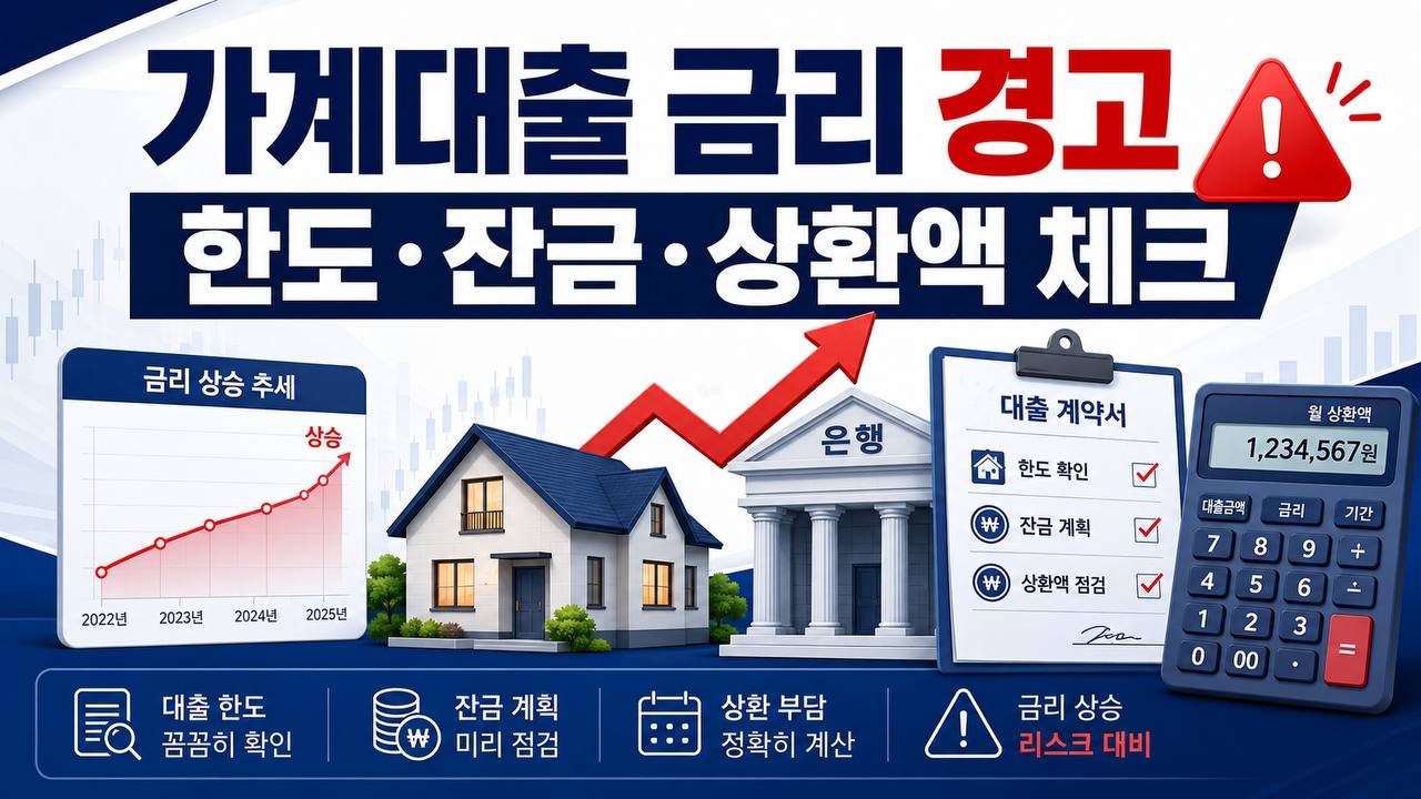 가계대출 금리 상승과 한도 잔금 상환액 체크를 강조한 대표 이미지