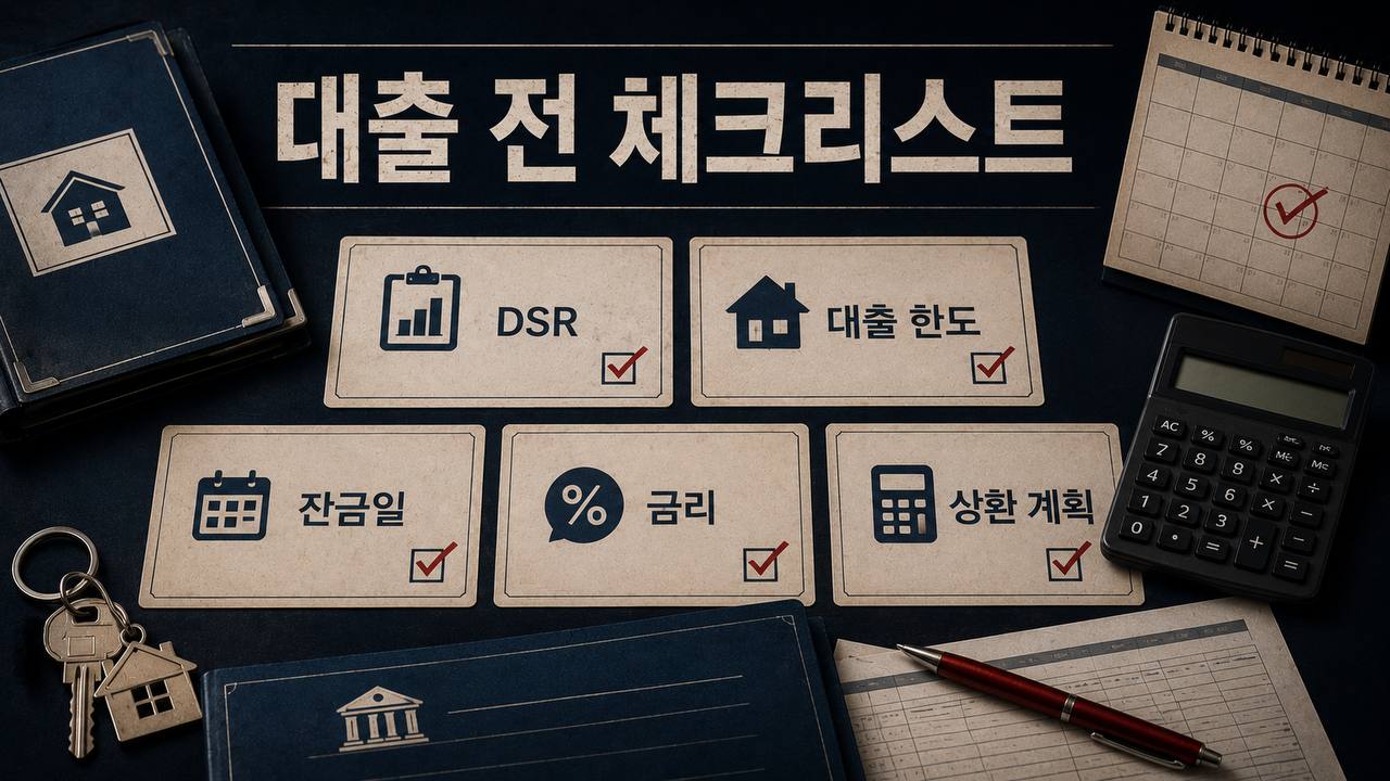 주담대 신청 전 DSR 대출 한도 잔금일 금리 상환 계획을 확인하는 체크리스트 이미지