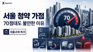 서울 청약 가점 70점대와 대출규제 리스크를 보여주는 Reportly 부동산 금융 썸네일